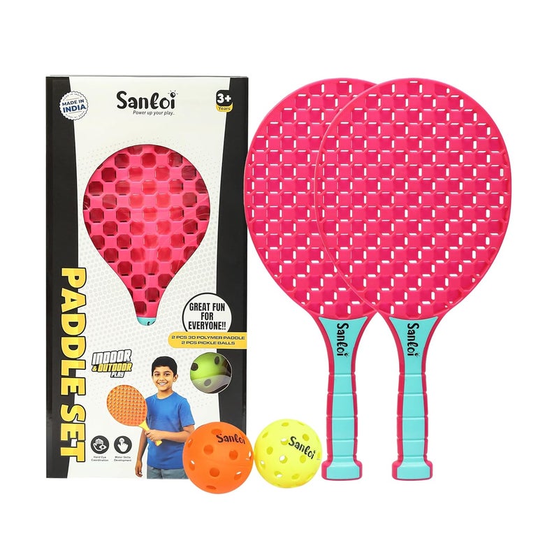 Knick Knack Santoi Paddle Ball Game Set with 2 Balls, Indoor Outdoor Play Set for Kids 3+ Years (Pink) - Image 1